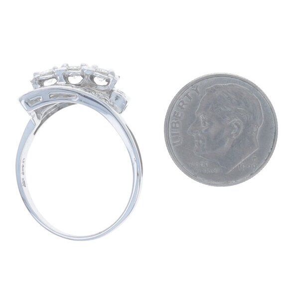 White Gold Diamond Vintage Bypass Ring - 14k Round Brilliant .72ctw Three-Stone - Picture 5 of 6